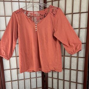 Lucky Brand Terracotta Lace Detail Blouse PTP 21.5 inches